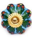 KPS-4466 - Turquoise knob and Colored flower and green leaf