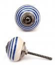 KPS-4592 - Blue Spiral Design on a White Ceramic Cabinet Knob