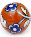 KPS-4644 - Brown Ceramic Cabinet Knob with Blue Flowers and White Leaves