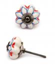 KPS-4662 - White Flower Ceramic Cabient Knob with Blue and Orange Outline