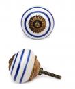KPS-4692 Blue Spiral and White Ceramic Antique Brass Knob