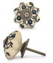 KPS-9045-Black and Turquoise Flowers with White Ceramic knob