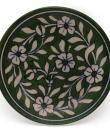 White Leaves and Flowers on Green Base Plate 6"