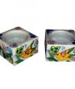 Blue Pottery Candle Holder Set - Pink, Yellow, Green, Blue and Turquoise Bird an